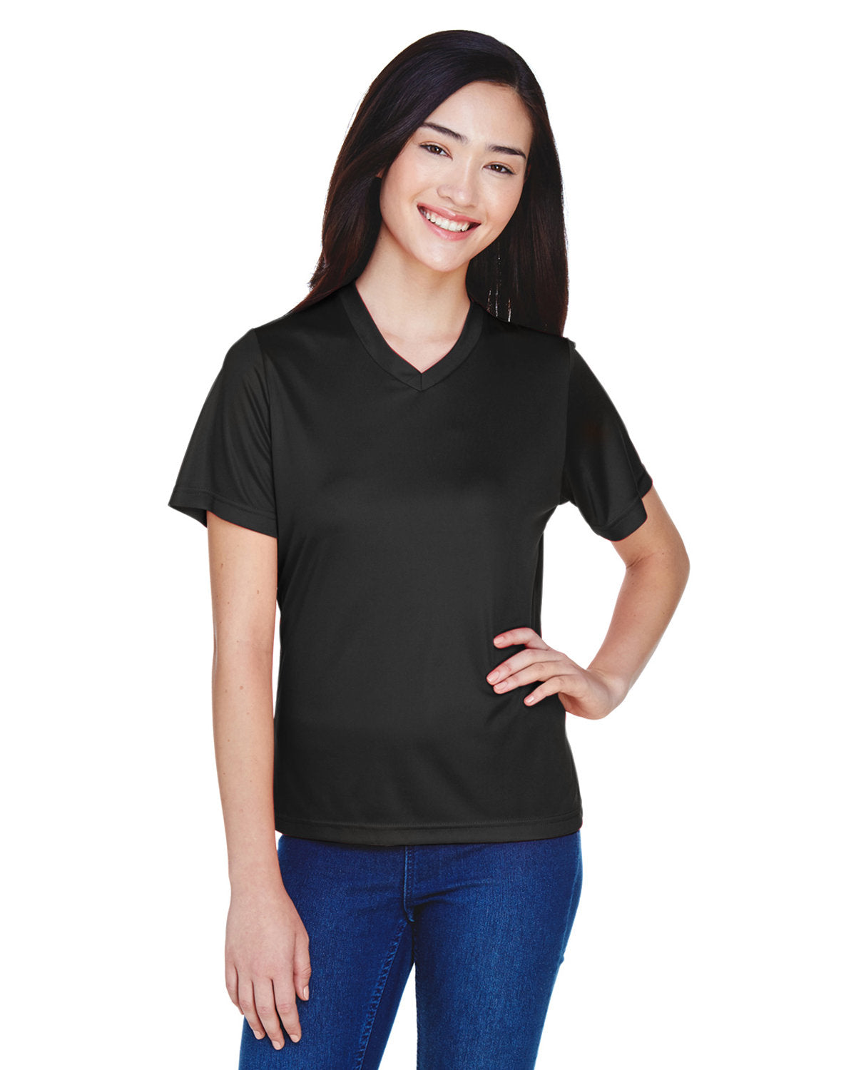 V Neck 100% Poly tee