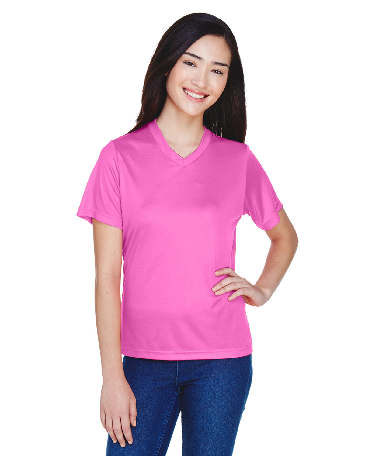 V Neck 100% Poly tee