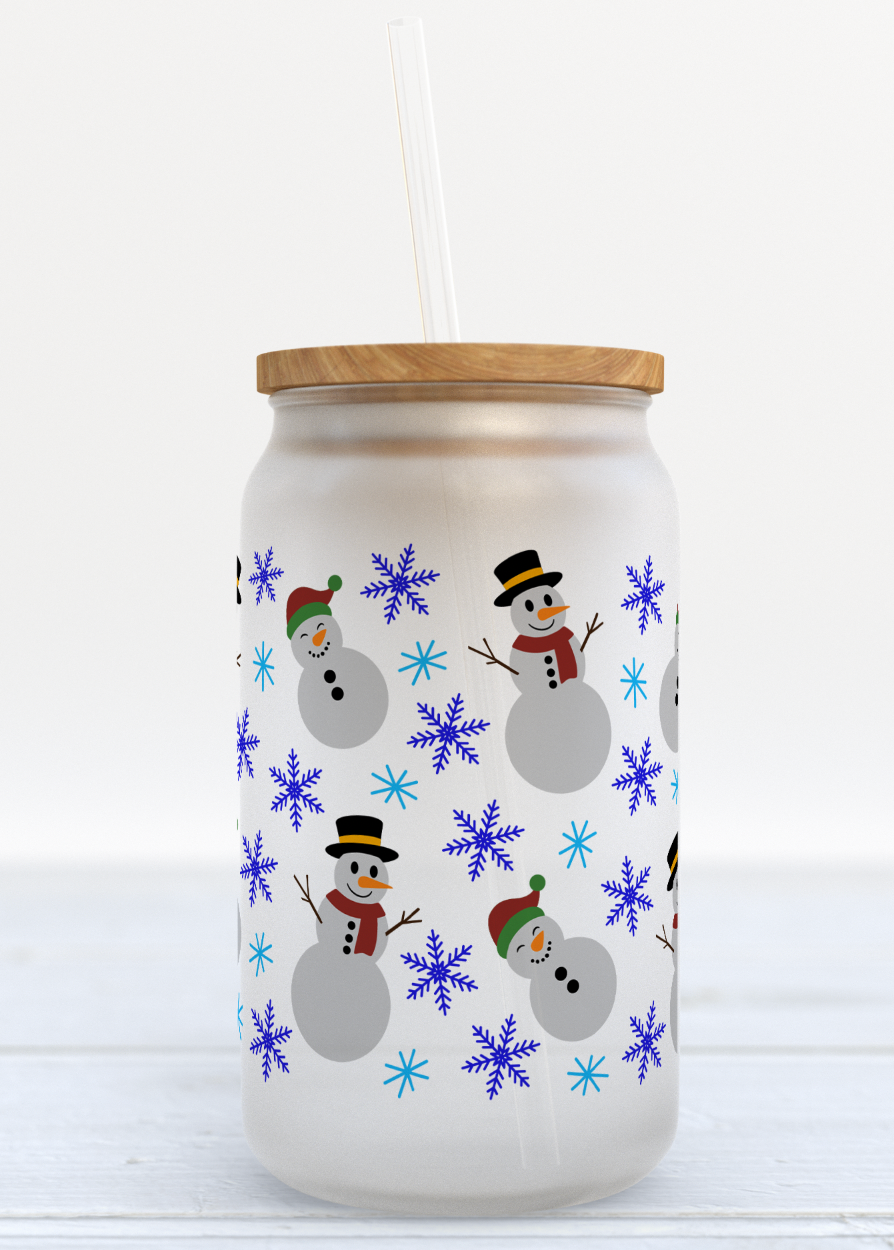 Christmas Snowman Glass Can
