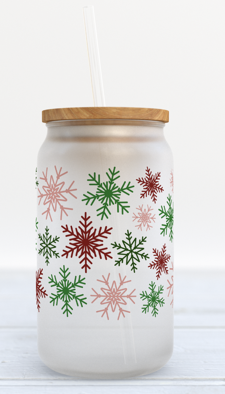 Christmas Snow Flakes Glass Can